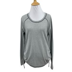 Lucy Shirt Womens L/XL Striped Ruched Sides Thumbholes Raglan Long Sleeve